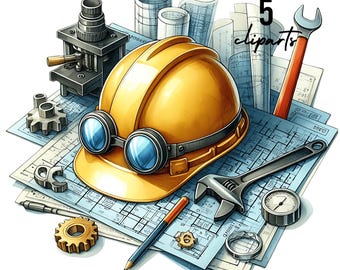 Watercolor Engineer Clipart: Profession Illustration PNG Graphic (Digital Download)