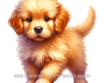 Golden Retriever Puppy Watercolor Clipart: 18 PNG Images (Digital Download)