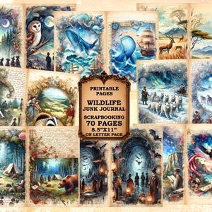 70 Wildlife Animals Junk Journal Watercolor Sheets | Forest Animal Printable Pages | Woodland Scrapbook | Victorian Ephemera Digital Collage