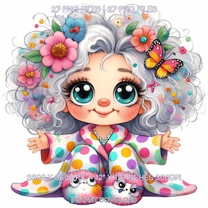 27 Crazy Grandma in Pijama PNG | Funny Old Ladies Clipart | Cute Cartoon White Grandma | Happy Woman Sublimation Commercial Use