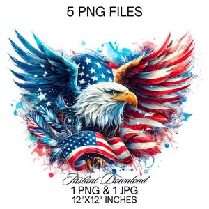 Patriotic Eagle USA Clipart | 5 American Eagle Clipart | USA Flag Digital PNG | Fourth of July Eagle Clipart Bundle | Commercial use