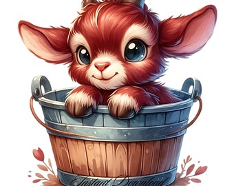 Baby Goat Watercolor Clipart: Farm Animal PNG JPG (Digital Download,  )