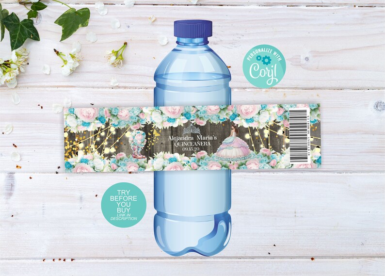 Pastel Quinceanera Water Bottle Label Rancho Quinceanera Etsy