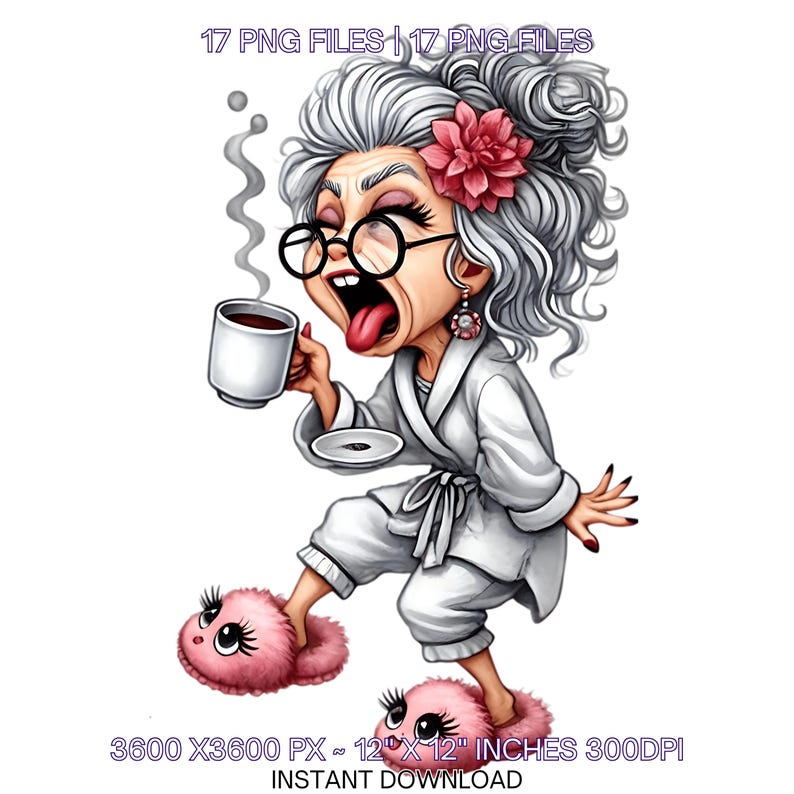 Grumpy Grandma PNG Clipart: Funny Old Lady Cartoon (digital Download ...