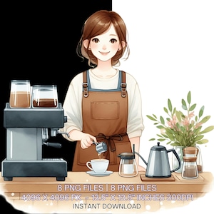 8 barista png-afbeeldingen | Aquarel barman-clipart | Restaurant Bistro-barman PNG's JPG's | Barkeeper Beroep Kunst Digitaal Commercieel gebruik