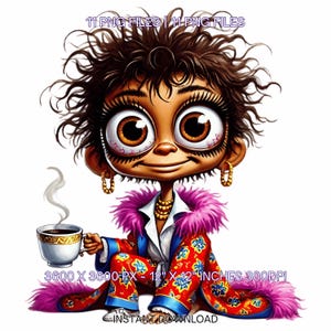Clipart engraçado de garota do café: mulheres de desenho animado PNG, JPG (download digital)