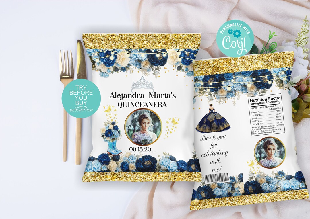 Navy Blue Quinceanera Chips Bag Princess Tiara Quince Favor Etsy