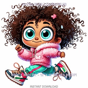 23 Crazy Quirky Girl Running Day PNG Clipart | Funny Running Lady Cartoon | Running Happy Black Woman Art Sublimation Commercial Use