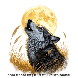 Howling Wolf Harvest Moon Clipart Set | 4 PNG & 4 JPG | Sublimation Transparent Commercial Use