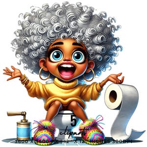 5 Crazy Woman on Toilet PNG Clipart | Zabawna starsza pani | Słodka babcia z kreskówek w łazience | Happy Morning Woman Sublimacja Komercyjne zastosowanie