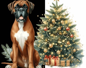 Clipart di cani Boxer di Natale / Immagini PNG per le vacanze ( )