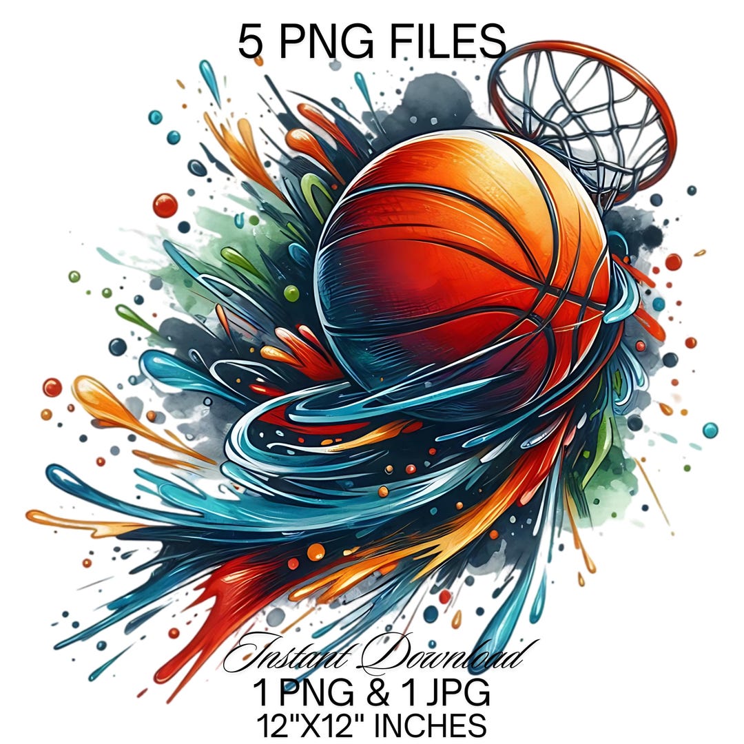 Watercolor Basketball PNG Clipart: Sports Sublimation (digital Download ...