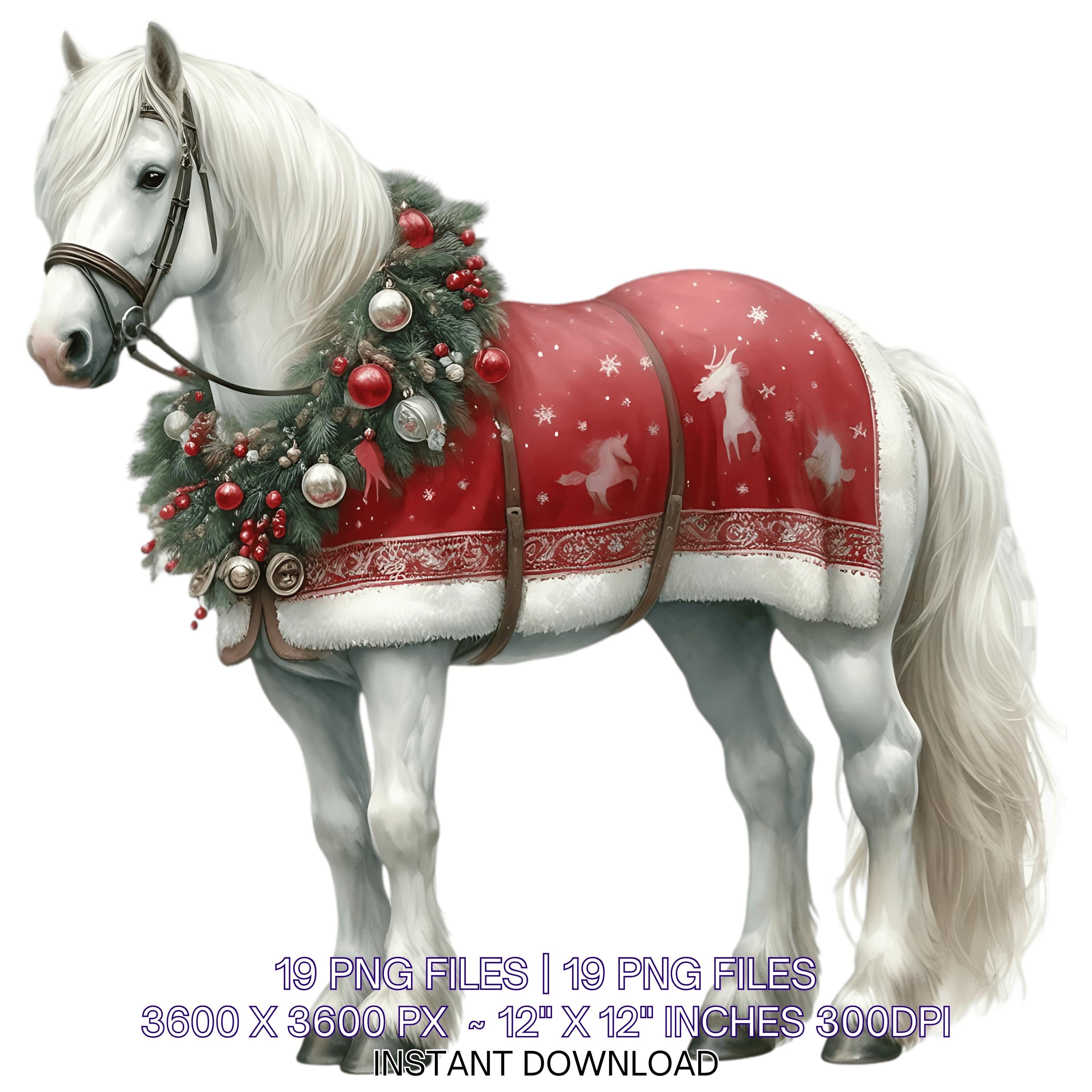 Christmas White Horse PNG Clipart: Santa Hat & Blanket (digital ...