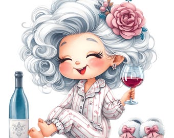 Funny Grandma PNG Clipart: Cartoon Old Lady in Pajamas (Digital Download)