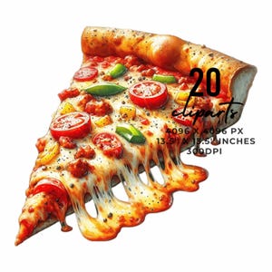 20 rebanadas de pizza PNG clipart / pizza de pepperoni clipart / comida rápida clipart / rebanada de pizza con queso clip art / cultura italiana uso comercial