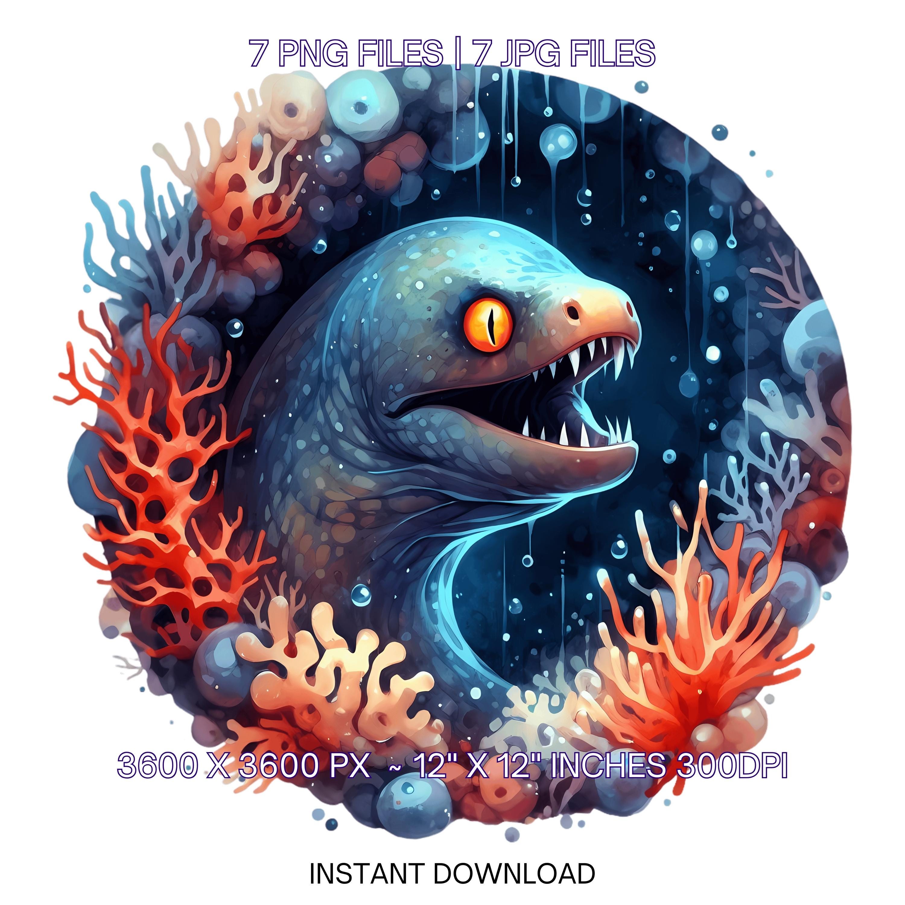 Watercolor Moray Eel Clipart: Sly PNG, Coral Reef (Digital Download)