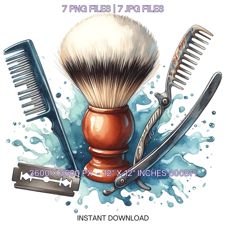 Watercolor Razor Watercolor Barber Clipart: Profession Illustration (7 PNG, 7 JPG) - Etsy