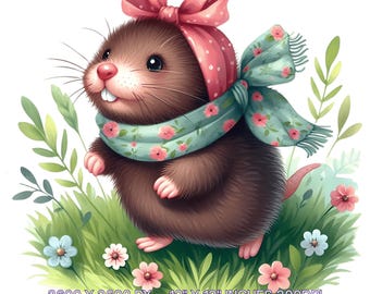 Clipart acquerello di talpa primaverile: animali selvatici PNG, JPG (download digitale)