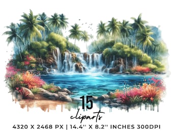 Waterfall Clipart PNG: Jungle Rainforest Design