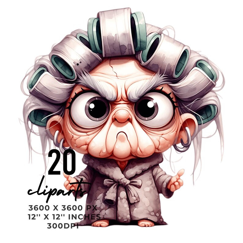 Grumpy Old Lady Clip Art: 20 PNG Images for Scrapbooking (digital ...