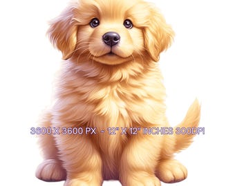 Watercolor Golden Retriever Puppy Clipart: 29 PNG & JPG Files (Digital Download)