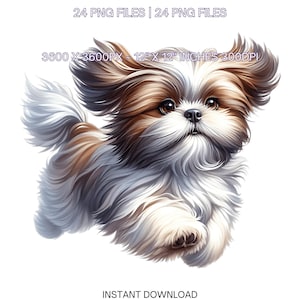24 shih-tzu-hond voor huisdier portret PNG-clipart, aquarel shih-tzu-hond kaarten maken, scrapbooking, sublimatie illustraties commercieel gebruik