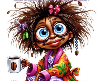 Funny Coffee Girl Clipart: Cartoon Ladies PNG, JPG (Digital Download)