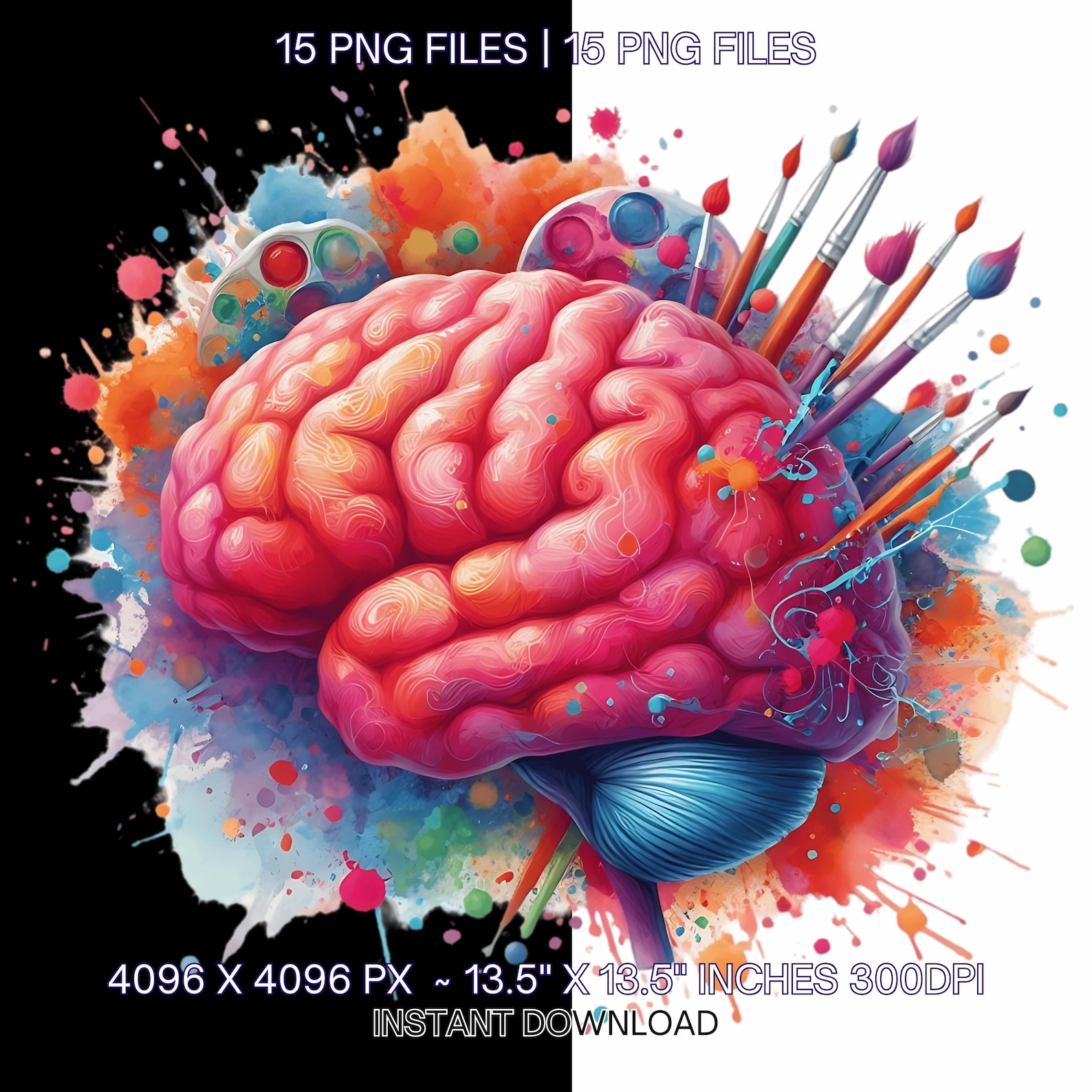 Watercolor Brain Clipart: Colorful PNG Illustrations (digital Download ...