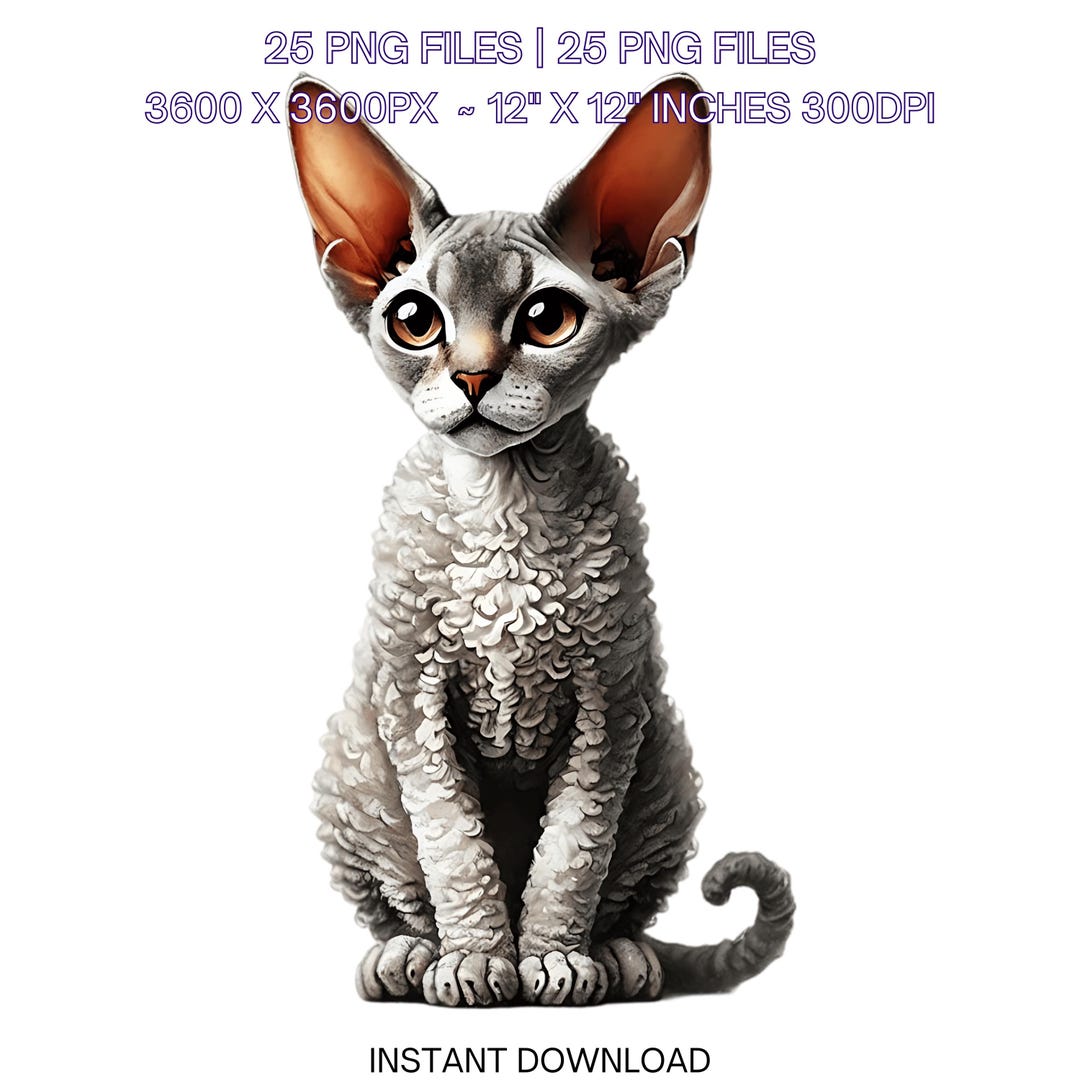 Watercolor Devon Rex Cat Clipart: Pet Portrait PNG (digital Download ...
