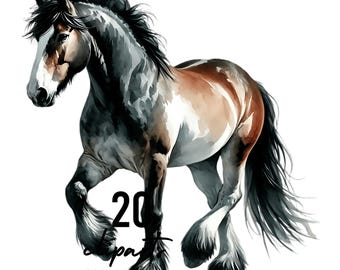 Watercolor Horse PNG Clipart: Farm Animal Illustrations (Digital Download)