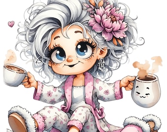 Grumpy Grandma PNG Clipart: Funny Old Lady Cartoon (Digital Download)