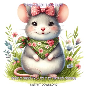 7 printemps petite souris PNG Clipart, souris aquarelle, animal de la ferme, poule, fabrication de cartes, scrapbooking, journalisation indésirable, sublimation usage Commercial