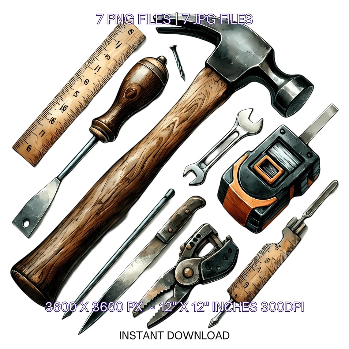 Watercolor Carpenter Tools Clipart: PNG, JPG (digital Download) - Etsy