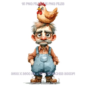 15 imágenes prediseñadas de granjero gruñón / imágenes prediseñadas de granjero peculiar PNG / Scrapbooking caprichoso Junk Journaling Card Making Sublimation Design Uso comercial