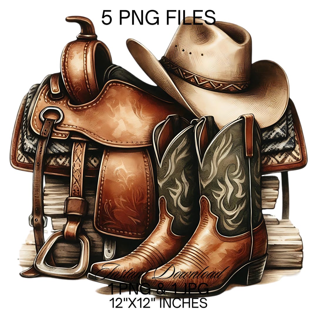 Clipart aquarel cowboy: laarzen, hoed, zadel, png (digitale download) -  Etsy België, image size:1080x1080