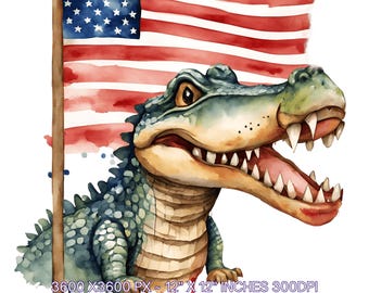 Bandera de EE. UU. de caimán en acuarela: imágenes patrióticas PNG y JPG (descarga digital)