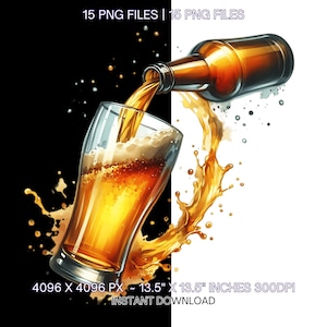 15 Beer Clipart | Watercolor Beer Glass Clip Art | Beer Mug PNG Transparent | Watercolor Cocktail | Drinks Print PNGs JPGs Commercial Use