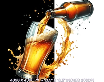 Aquarell Bier Clipart: Bierkrug PNG & JPG (Digital Download)