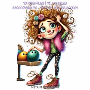 10 Crazy Elegant Lady Bowling Day PNG Clipart | Funny Bowling Girl Cartoon | Bowling Ball, Happy Blonde Woman Art Sublimation Commercial Use