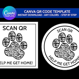 Haustier QR-Code Pfote Hundemarken Canva Vorlage / 3 Option Hundemarke / Benutzerdefinierte Hundemarke und Katzenmarke Canva / Personalisierter Haustier QR-Code Kommerzielle Nutzung