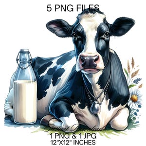 Melkkoe clipart png | Aquarel Highland zwart-witte koe commercieel gebruik | Boerderij melk koe grafische melkvee ontwerp illustratie
