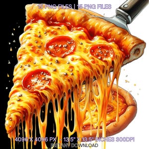 Watercolor Pizza Slice Clipart: Italian Food PNG JPG (Digital Download)