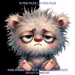 14 Quirky Grumpy Bear Clip Art PNG | Frazzled Bear Clipart High-Resolution Whimsical Scrapbooking Junk Journaling Card Making Commercial Use