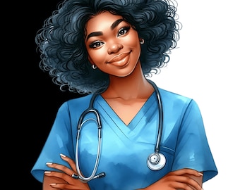 Paquete de imágenes prediseñadas de enfermeras: Arte de atención médica femenina (descarga digital)