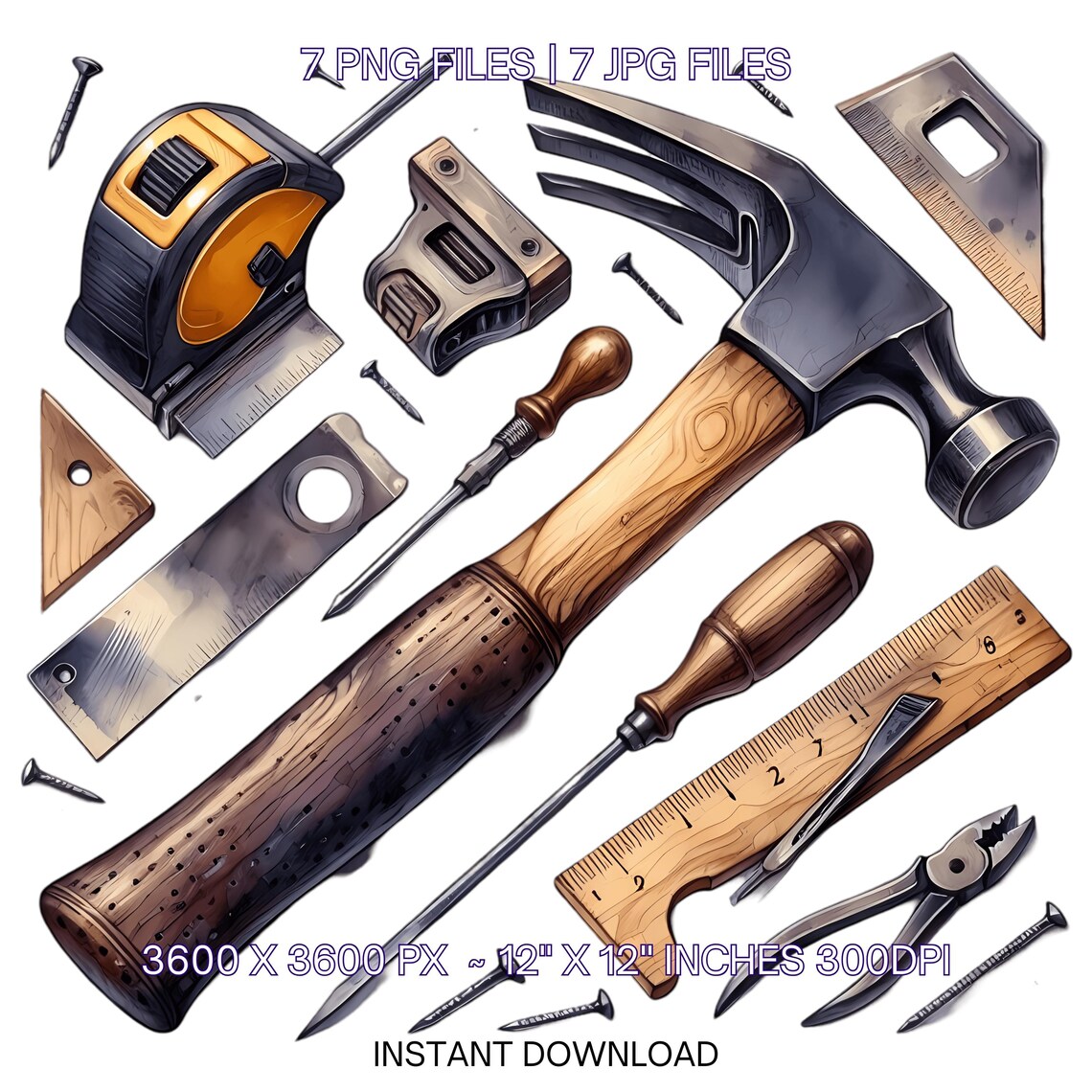 Watercolor Carpenter Tools Clipart: PNG, JPG (digital Download) - Etsy