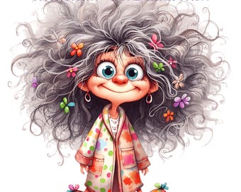 Funny Grandma Clipart: Cartoon Old Lady in Pajamas (PNG & JPG Digital Download)