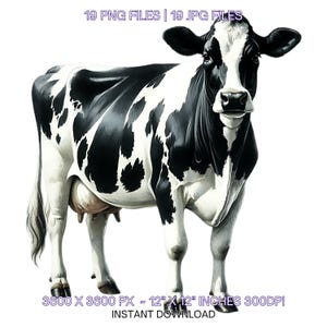 Akvarell Holsteinko Clipart: Gårdsdjur PNG-bilder (digital nedladdning)