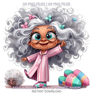 Funny Black Grandma Clipart: Crazy Old Ladies PNG, JPG (Digital Download)