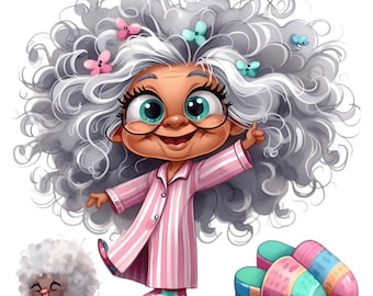 Funny Black Grandma Clipart: Crazy Old Ladies PNG, JPG (Digital Download)