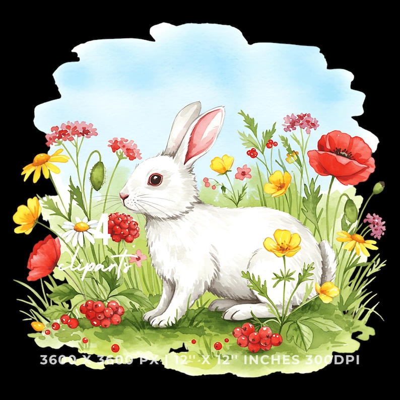 Bunny Floral Clipart: Spring Garden Rabbit Illustration (PNG JPG ...